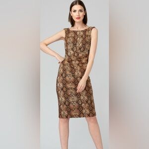 NWT Joseph Ribkoff Snakeskin Graphic Print Black and Brown Sheath Dress - Sz 4